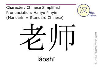 English translation of 老师 ( laoshi / lăoshī ) .